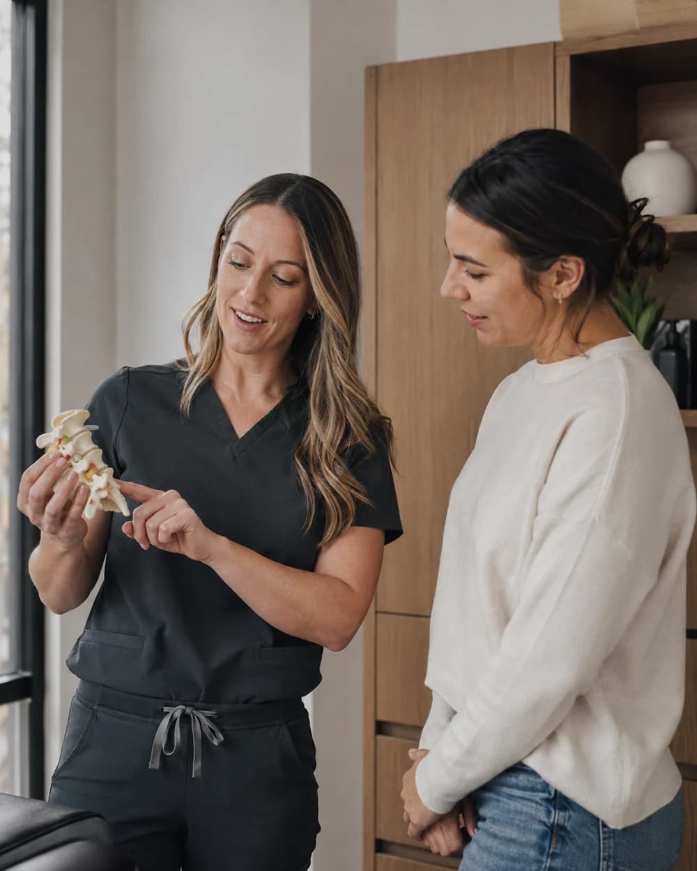 A chiropractor talking with a patient