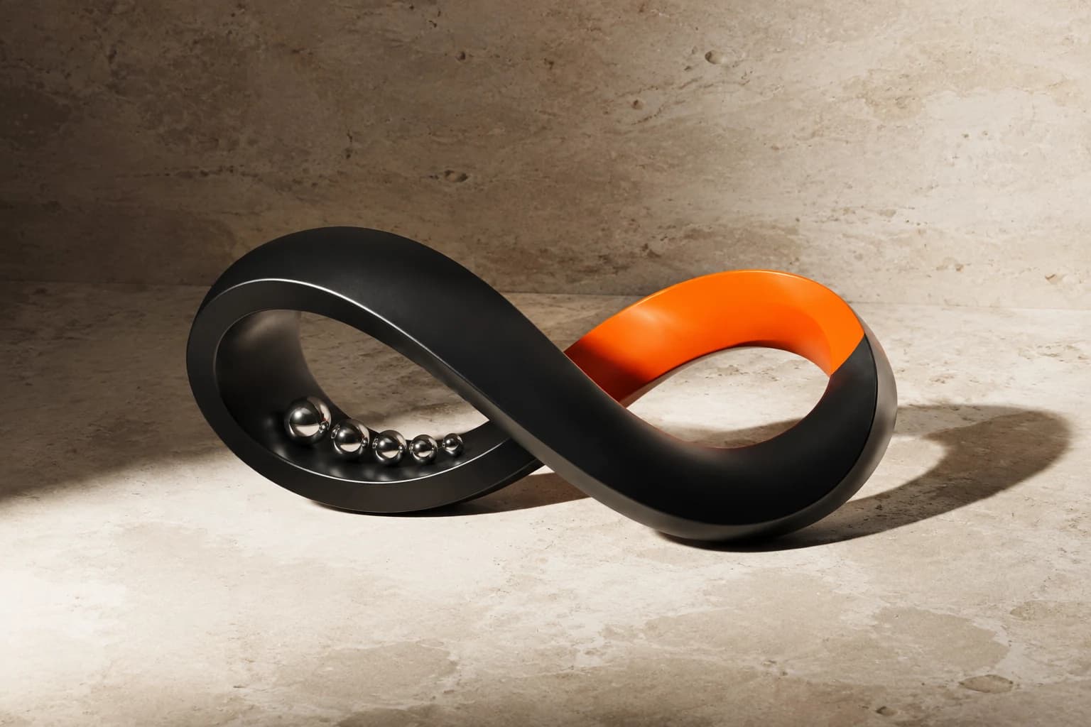A continuous metal loop representing returning customer relationships